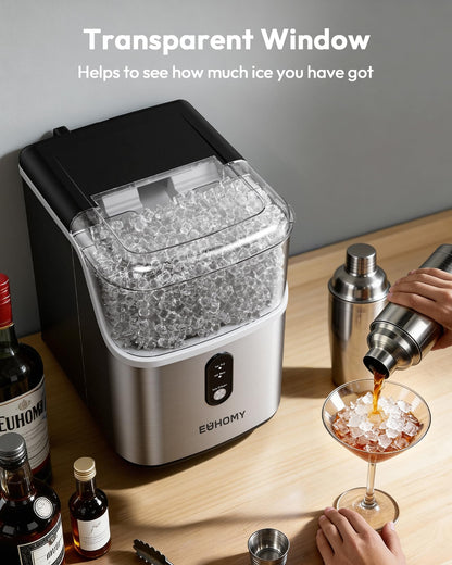 EUHOMY Nugget Ice Maker Countertop, Ready in 7 Mins, 35Lbs/24H Pebble Ice Maker Machine, Self-Cleaning Countertop Sonic Ice Makers with Ice Scoop&Basket, Pellet Ice Maker for Home, Stainless Steel