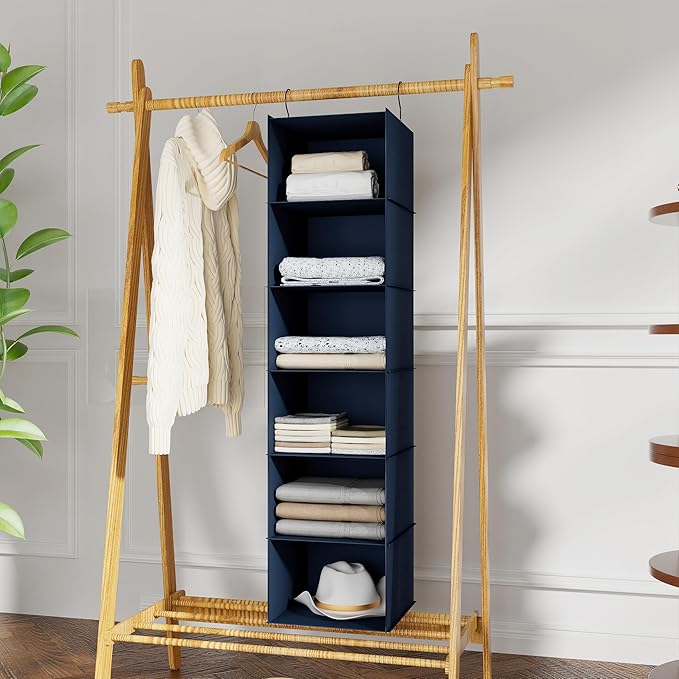 Hanging Closet Organizer and Storage 6-Shelf, Easy Mount Foldable Hanging