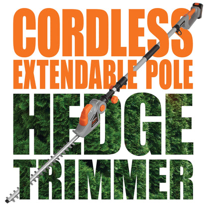 Terratek Cordless Hedge Trimmer Long Reach 20V 1HR Fast Charge, 2.4m Telescopic Hedge Trimmer Cordless Hedge Cutter with 2x Batteries, Shoulder Strap and Charger Included