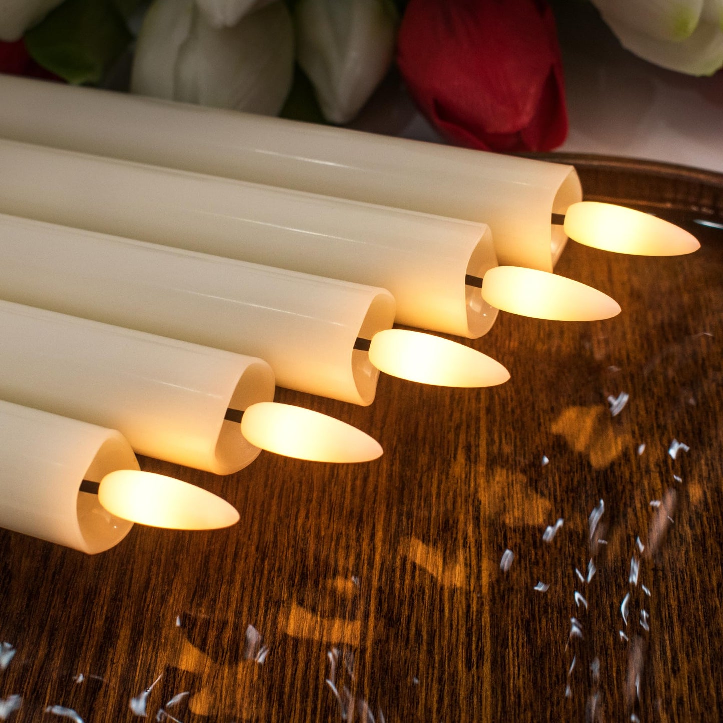 Rechargeable Flameless Taper Candles with Charging Base, LED Candles Battery Operated with Remote Timer, Flameless Candlesticks for Wedding Party Halloween Christmas Decorations(6 Pack Ivory)