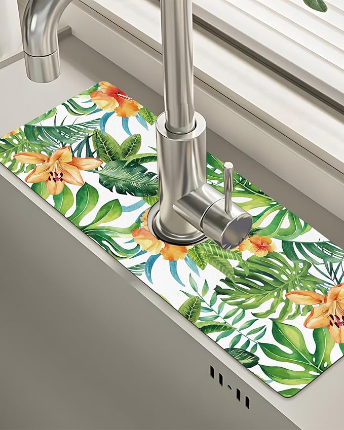Patterned Sink Faucet Mat Kitchen Splash Guard Super Absorbent Drying Mat