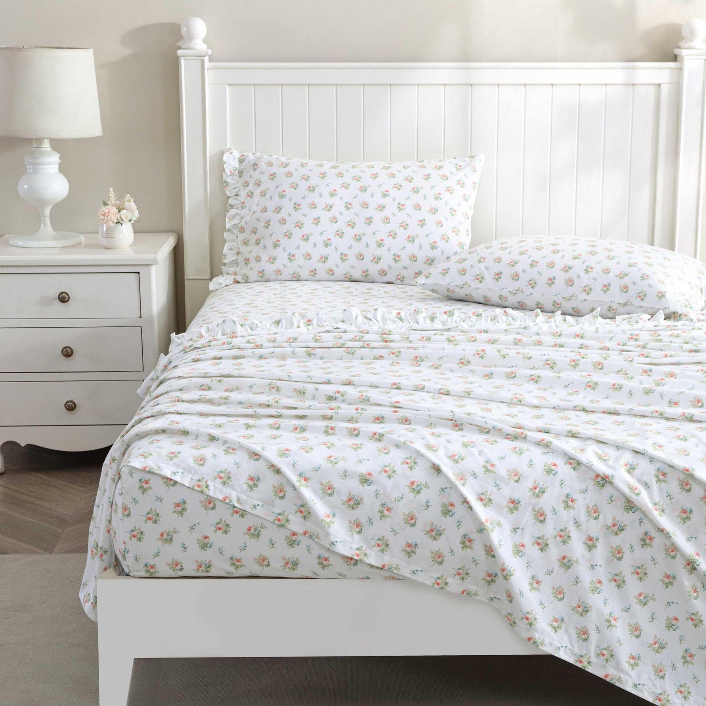 Laura Ashley - King Sheet Set, Breathable Percale Cotton Bedding, 200 Thread Count, Floral Home Decor (Roseford Orange, King)