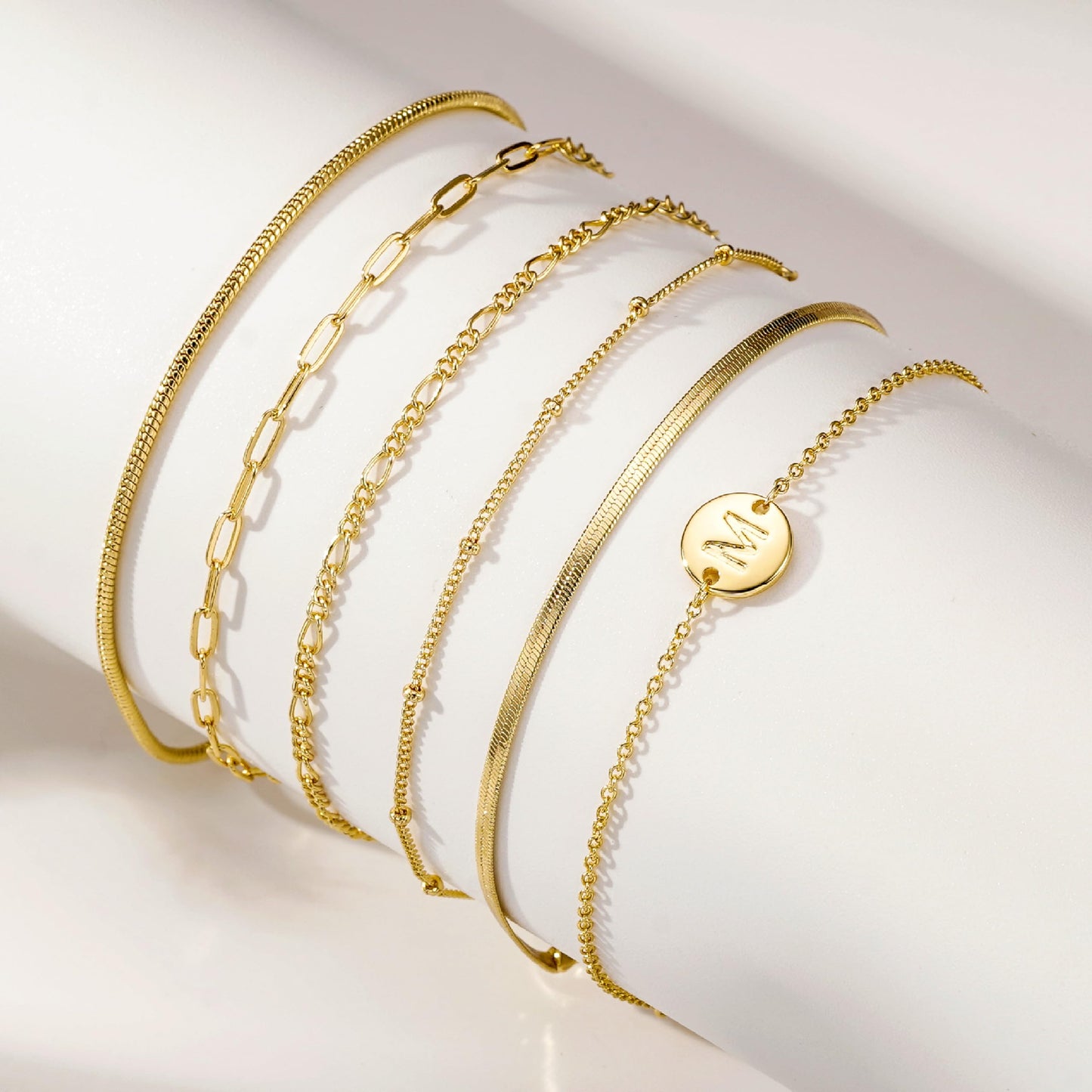 Lydow Bracelets for Women, Stack Jewelry Set Initial V Chain Stackable Letter Teen Accessories Pulseras Para Mujer 6 Inch 6PCS