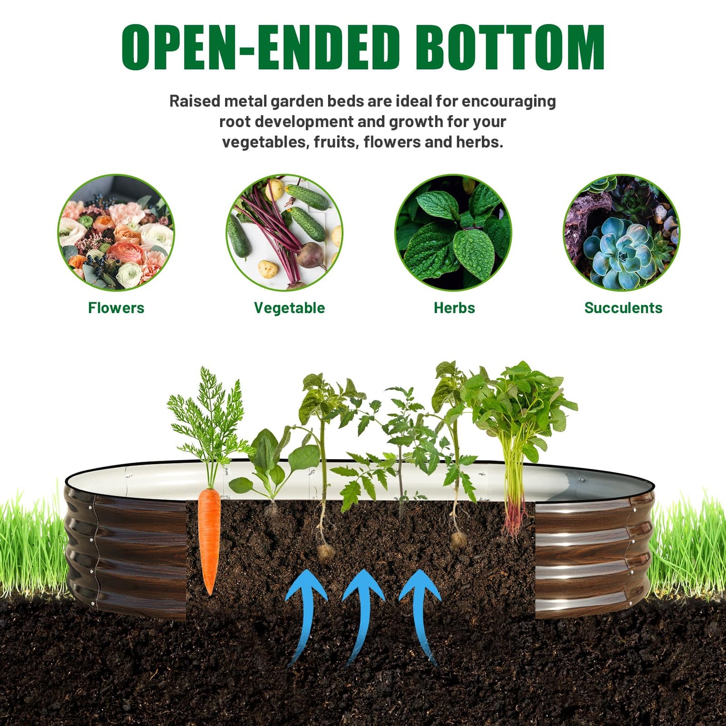 SnugNiture 2 Pcs 6x3x1ft Raised Garden Bed Kit, Outdoor Oval Metal Garden Planter, Ground Planter Box for Gardening Vegetables Flowers, Brown