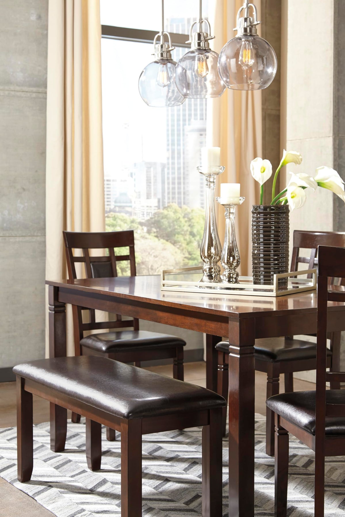 Signature Design by Ashley Bennox 6 Piece Dining Set with Upholstered Bench, Table & 4 Upholstered Chairs, Seats 6, Wood, Brown