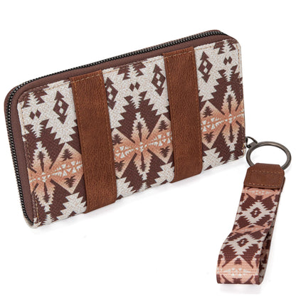 Montana West × Wrangler Wristlet Western Wallet Boho Aztec Credit Card Holder for Women, 2203 Light Coffee, L, Minimalist