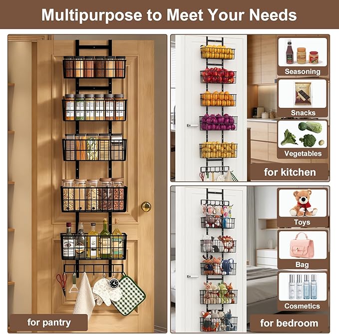 Adjustable Over The Door Organizer, Metal Hanging Door Organizer