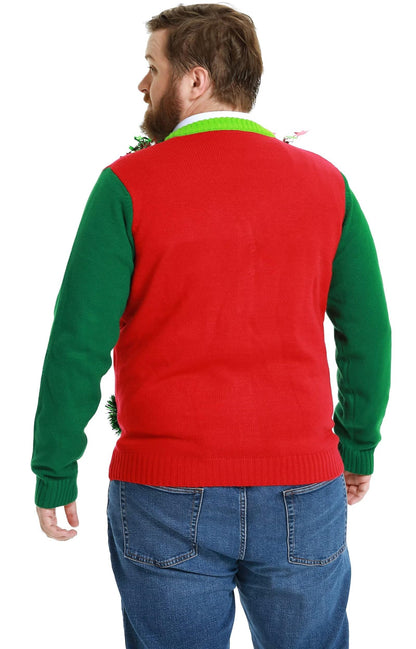 Ugly Christmas Sweater Unisex Funny Novelty Knit Pullover Men with Santa Reindder for Xmas PartyLargeTinsel Trim Colour Fest