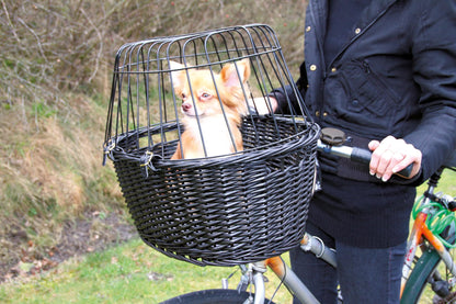 TRIXIE dog basket for the front of the bike up to 5 kg 50 × 41 × 35 cm - woven dog bike basket for the handlebars - in a chic wicker look with plastic grille, 2818