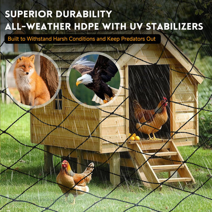 Heavy Duty Bird Netting for Chicken Coop with 1" Mesh, 50x50 ft Reinforced HDPE Poultry Netting, Durable & Reusable Chicken Netting for Hawks, Predator Proof for Farm, Fence, Garden & Orchard