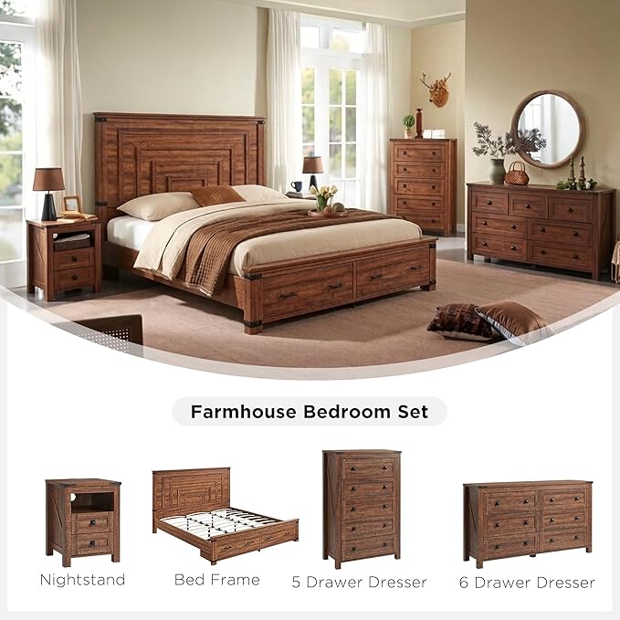 T4TREAM Farmhouse 5 Drawers Dresser Chests