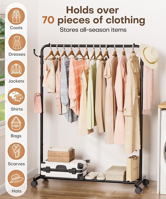 Homde Heavy Duty Clothes Rack: 120lb Standing Garment Storage