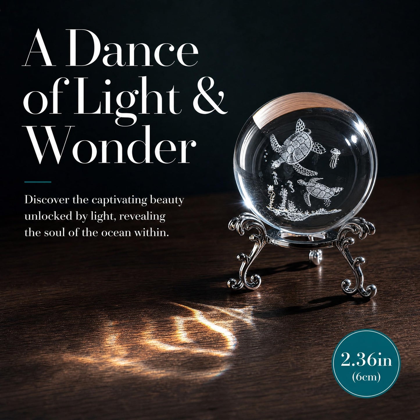vskikris 2 Crystal Balls with Silver Stands - 3D Laser Engraved Sea Turtle & Clear Crystal Sphere Set, Decorative Paperweights, Home & Party Decor, Photography Props, Gifts for Women & Nature Lovers
