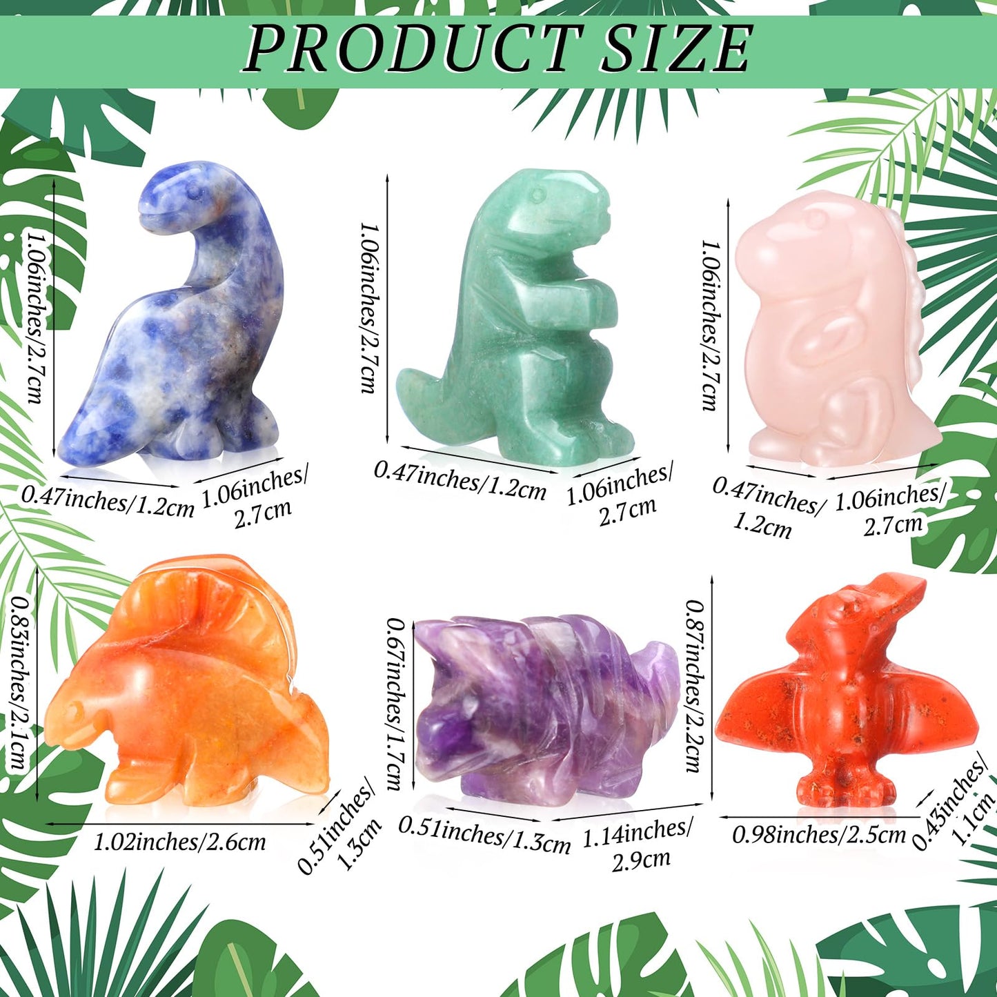 Seenelling 6 Pcs Crystal Dinosaur Figurines - Cute Stone Dinosaur Figures Statue Collection Decor for Women, Men, Desk, Garden, Home