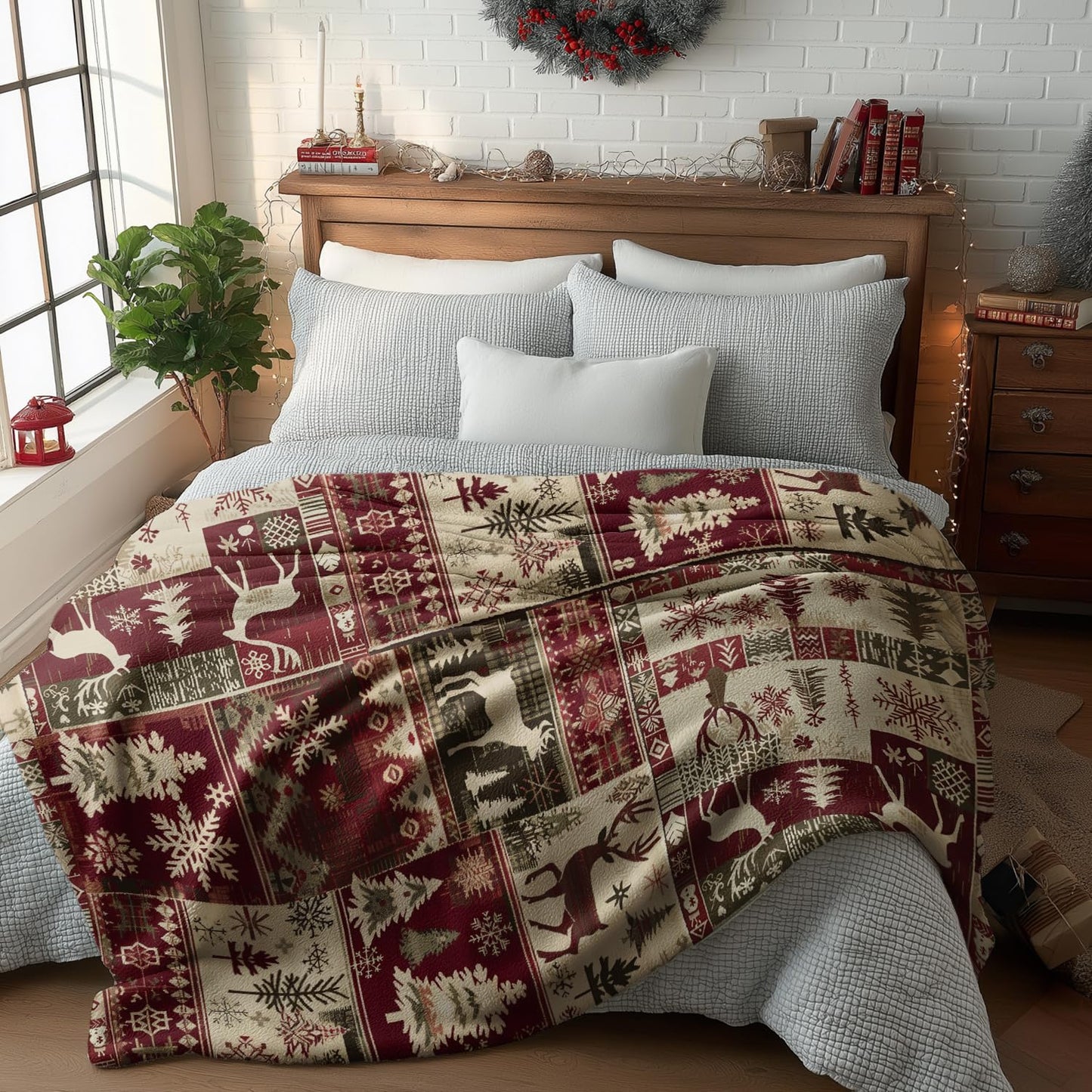Horaldaily Christmas Flannel Blanket Throw, Christmas Red Reindeer Snow Soft Fuzzy Plush Cozy Fleece Blankets for Couch Sofa Bed Lounging, Ideal Gifts for Kids Adults Wife Self, 50x60