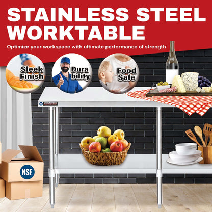 DuraSteel 24x84 Stainless Steel Work Table - NSF Commercial Prep Metal Table - Outdoor Pizza Oven Stand w/Under Shelf - Kitchen Island Laundry Utility Garage Microwave Stand Large Rolling Storage Cart