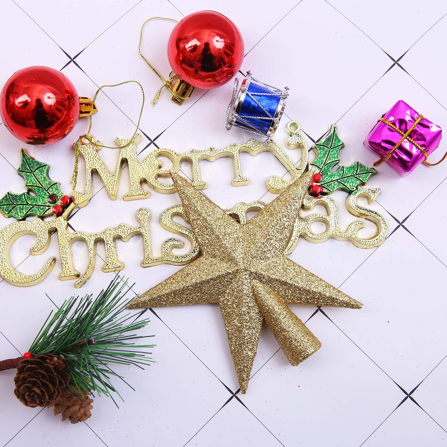 Aneco Gold Glitter Mini Christmas Tree Topper Shatter-Proof 6 Inch Christmas Tree Decoration Treetop for Holiday Ornament or Home Decor