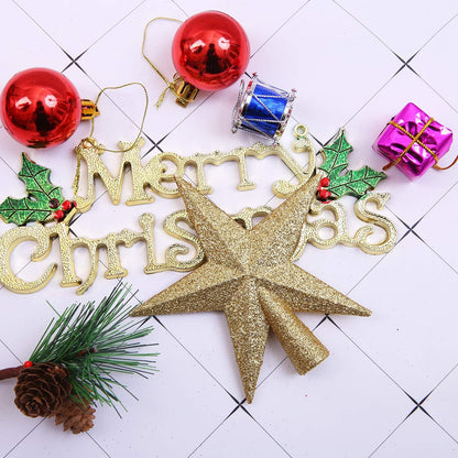Aneco Gold Glitter Mini Christmas Tree Topper Shatter-Proof 6 Inch Christmas Tree Decoration Treetop for Holiday Ornament or Home Decor