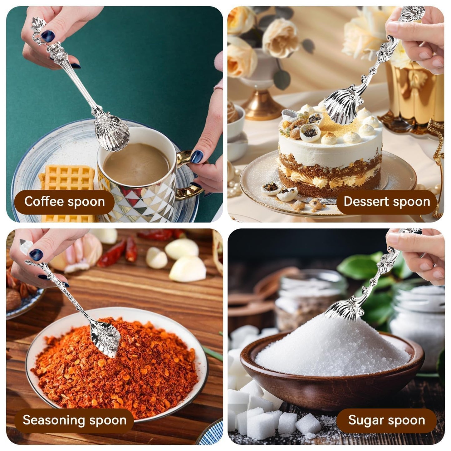 Coffee Espresso Spoons Set of 6 Tiny Spoon Vintage Cutlery Sugar Spoon Tea Dessert Soup Spoons Teaspoons Coffee Stirrers for Kitchen Dining Bar