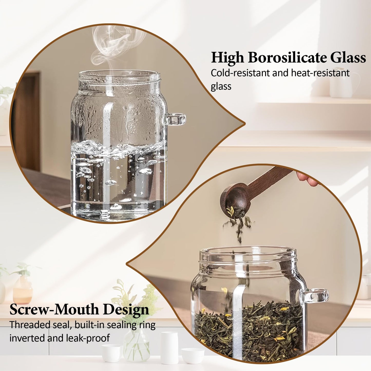 MOLADRI 18 oz/550 ml Glass Storage Canister with Airtight Wooden Lid, Clear Small Decorative Container Jar with Spoon for Salad Overnight Oats Snacks Yogurt Cereal Fruit Spice Sugar Coffee Candy Salt