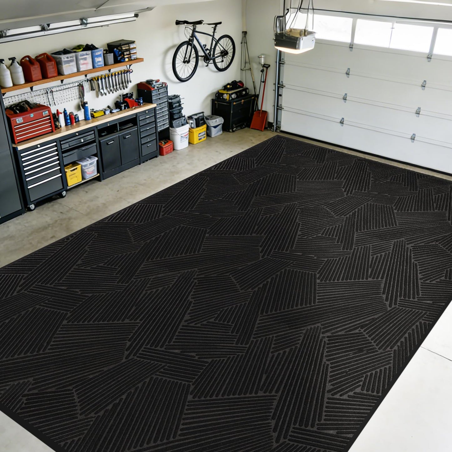 BelleCosy Large Heavy Duty Door Mat Indoor Outdoor, 5′ x 8′ Low Profile Non Slip Commercial Floor Mat for High Traffic, Grid-Pattern Dirt Trapping All-Weather Entryway Rug for Garage, Patio