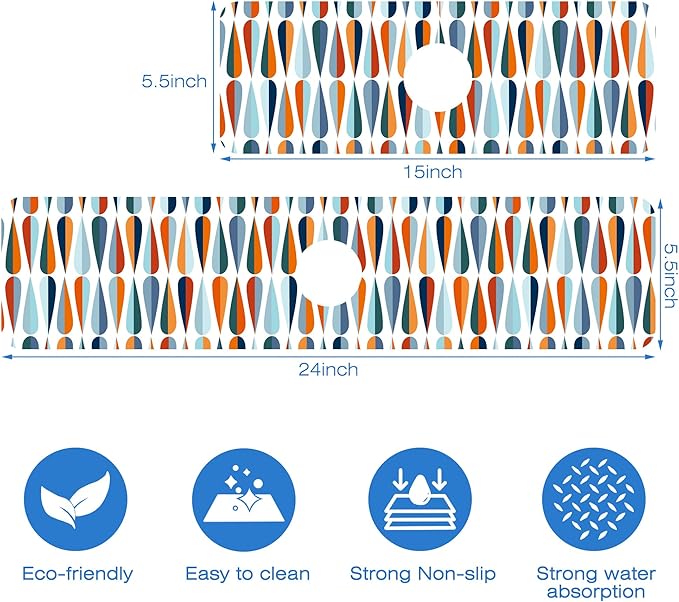 Mid-Century Drop Shapes Kitchen Sink Splash Guard Mat Absorbent Fast Drying Mat