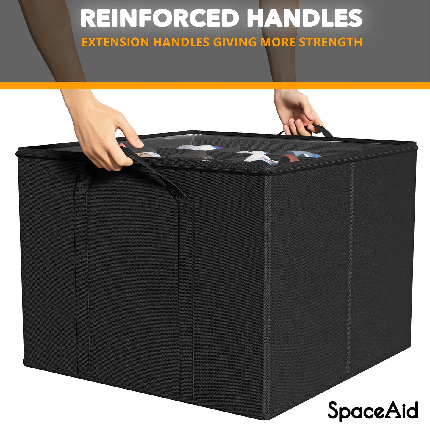 SpaceAid Shoe Organizer for Closet, 2 Pack Foldable Shoe Storage Containers Baskets Boxes Bins w/Adjustable Dividers, Fits 16-32 Pairs, Black