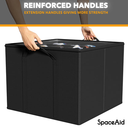 SpaceAid Shoe Organizer for Closet, 2 Pack Foldable Shoe Storage Containers Baskets Boxes Bins w/Adjustable Dividers, Fits 16-32 Pairs, Black