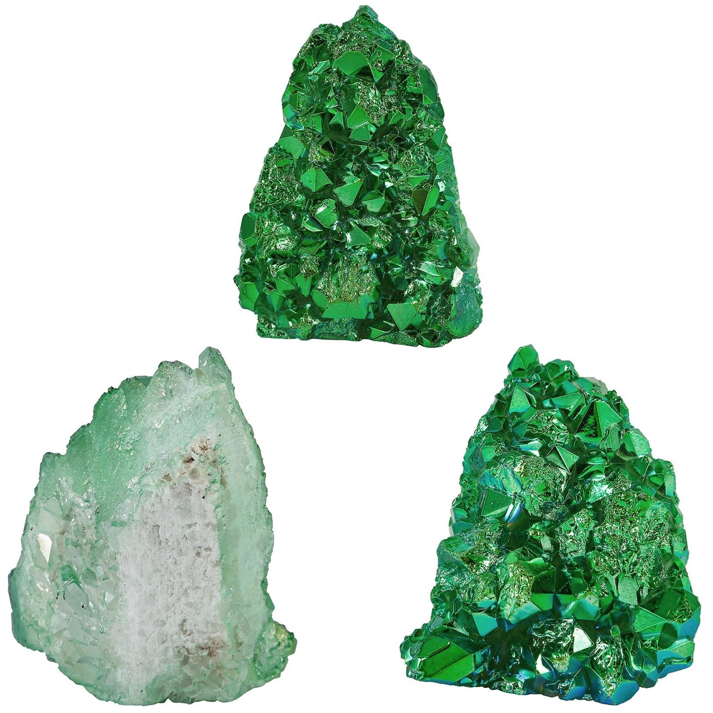 rockcloud Natural Titanium Coated White AB Crystal Cluster Irregular Reiki Crystal Geode Mineral Specimen for Home Decor, Green