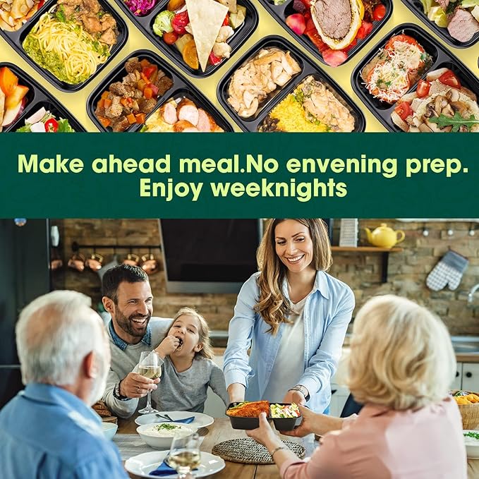 Glotoch Express 300 Pack 32oz Black 2 Compartment Square Meal Prep Containers