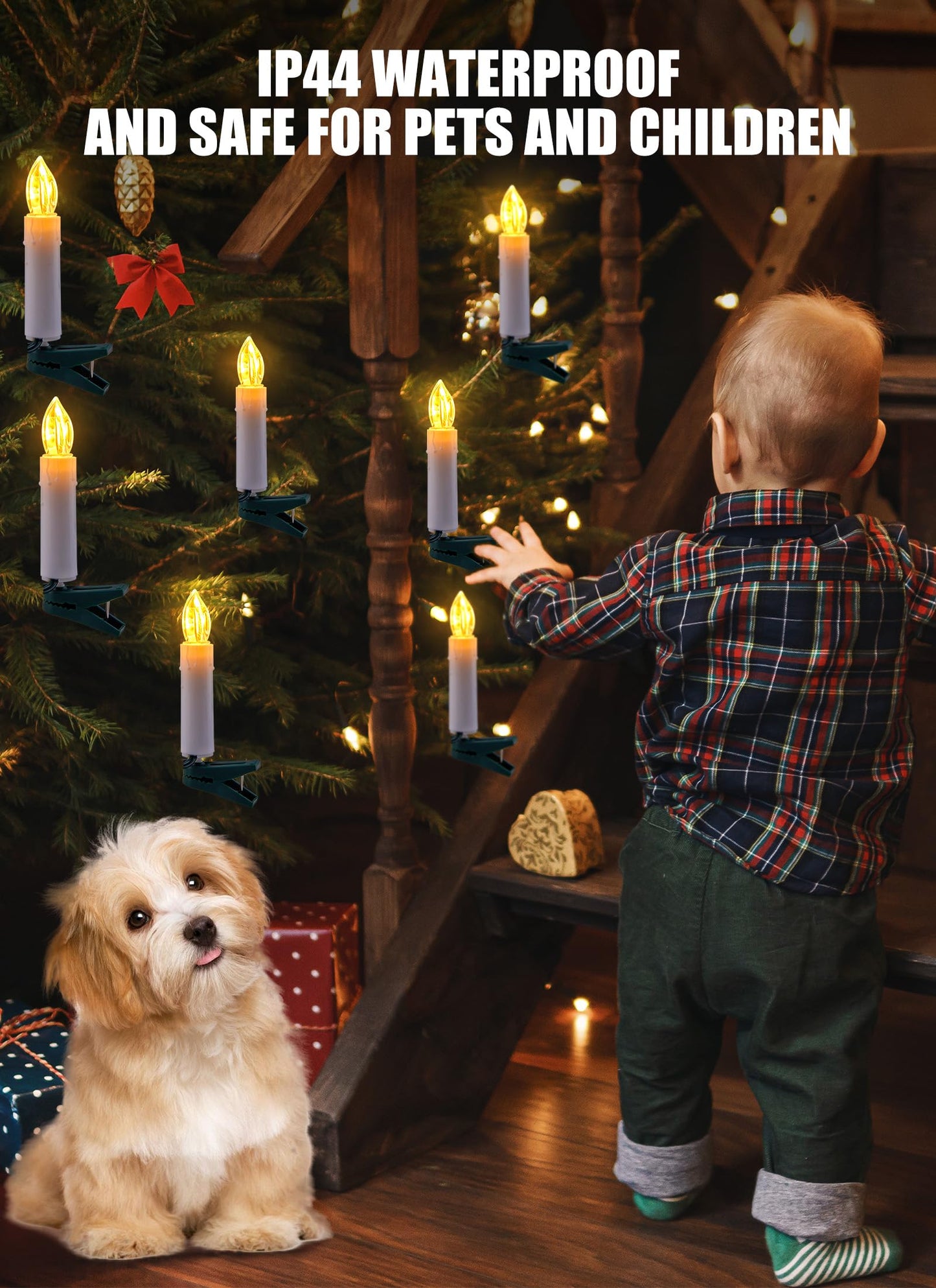 Christmas Tree Candle String Lights Plug in, 50 LED Flameless Candle Lights with Clips, 48Feet Candle Twinkle Lights for Xmas Tree Festive Holiday Seasonal Celebration Decoration, Warm White