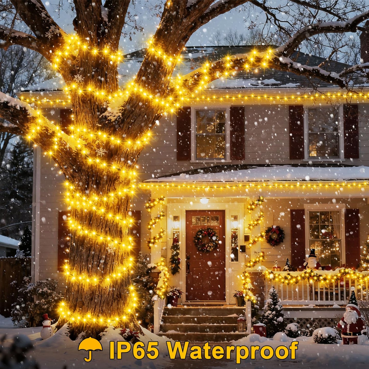 echosari 400 LED Christmas String Lights Connectable, Extra Long 66Ft Outdoor String Lights End-to-end Plug in with Remote Timer for Garden Patio Tree Decor (Warm White)
