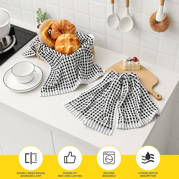 SALAS Cotton Dish Towels for Kitchen Drying Dishes, Lattice Terry Kitchen Cloths