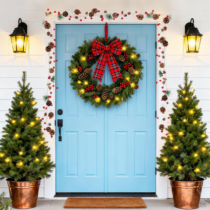 Larber 9.8Ft Christmas Pine Cone String Lights with Red Berries, Bells & Needles 30 LED Battery Operated Prelit Garland for Christmas Home Table Holiday Indoor/Outdoor Decorations