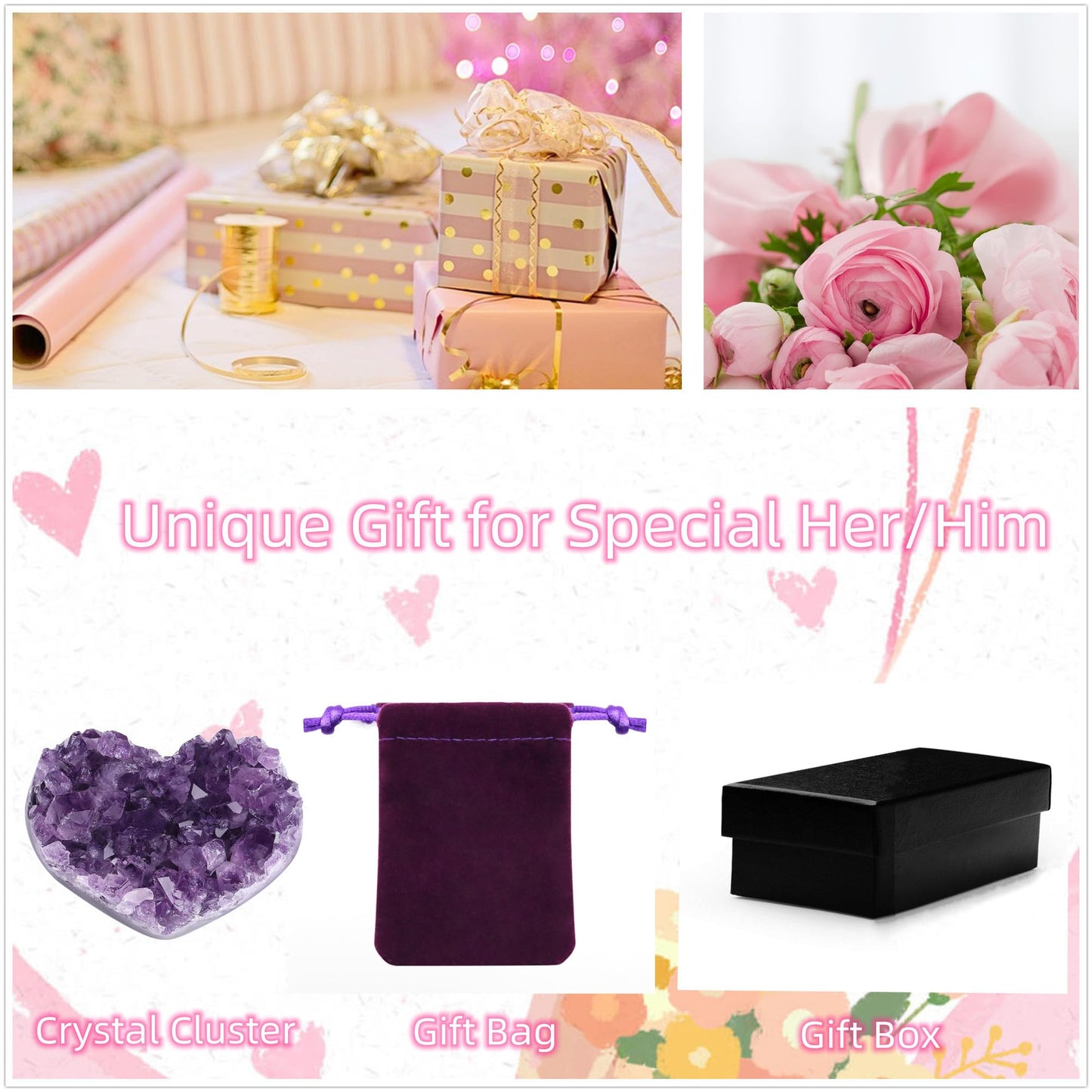 ZHIYUXI Amethyst Crystals and Healing Stones Heart Shaped Rocks Meaningful Birthday Gifts Geode Gemstones Good Luck Gifts Purple Gifts for Women Purple Room Decor Raw Crystals Cluster Reiki 1.2-1.6"