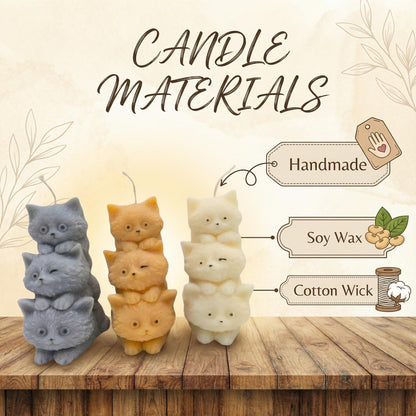Handmade Cat Candle Set of 3 | Pretty Cat Shaped Candles for Cat Lovers | Soy Wax Cat Candles | Unique Animal Shaped Home Decor | Housewarming Candle Sets for Women Gift