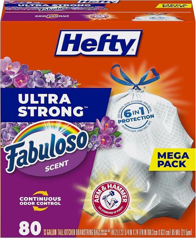 Hefty Ultra Strong 13 Gallon Trash Bags, Tall Kitchen Trash Bags 13 Gallon Size