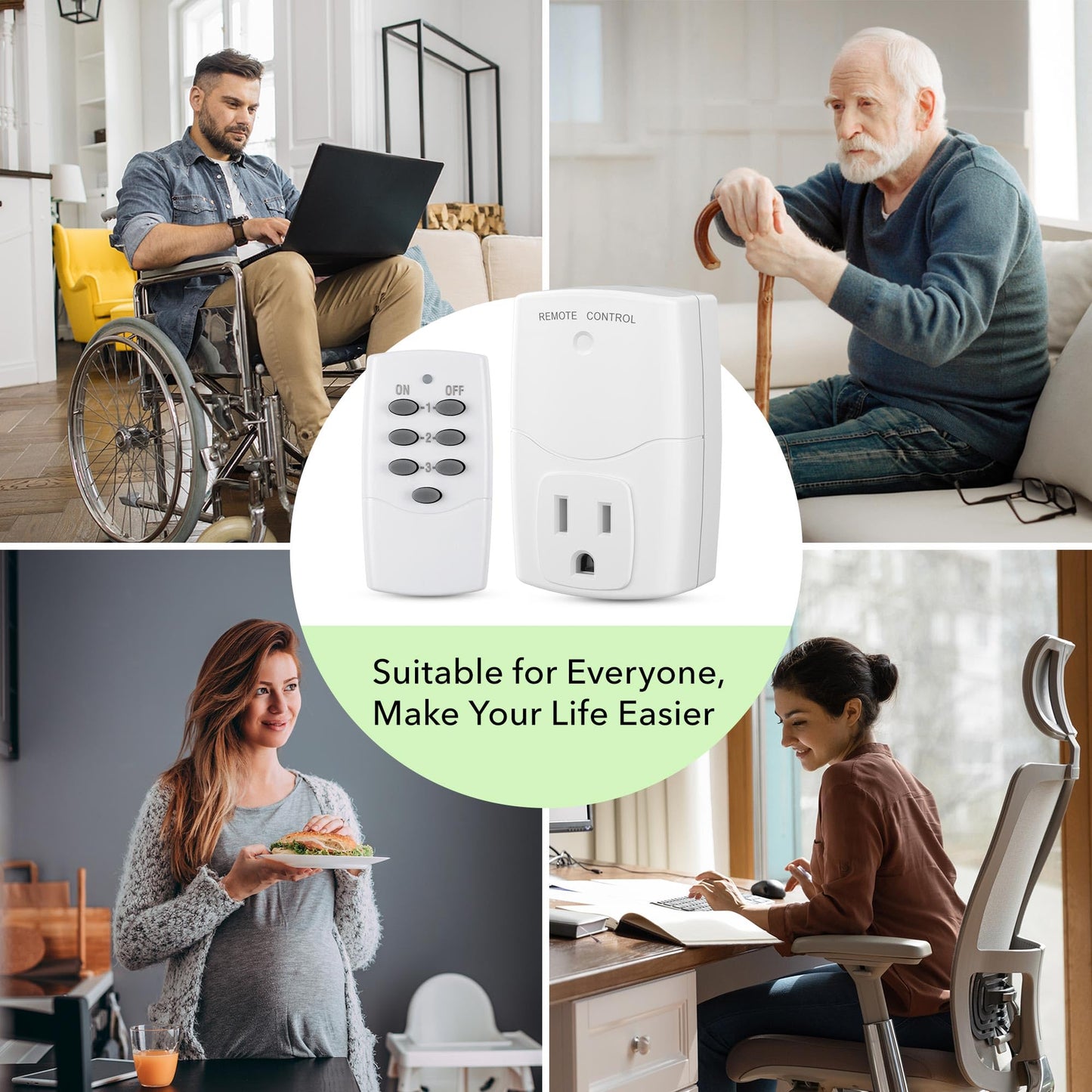 BN-LINK Mini Wireless Remote Control Outlet Switch Power Plug in for Household Appliances, Wireless Remote Light Switch, LED Light Bulbs, White (2 Remotes + 5 Outlets) 1250W/10A