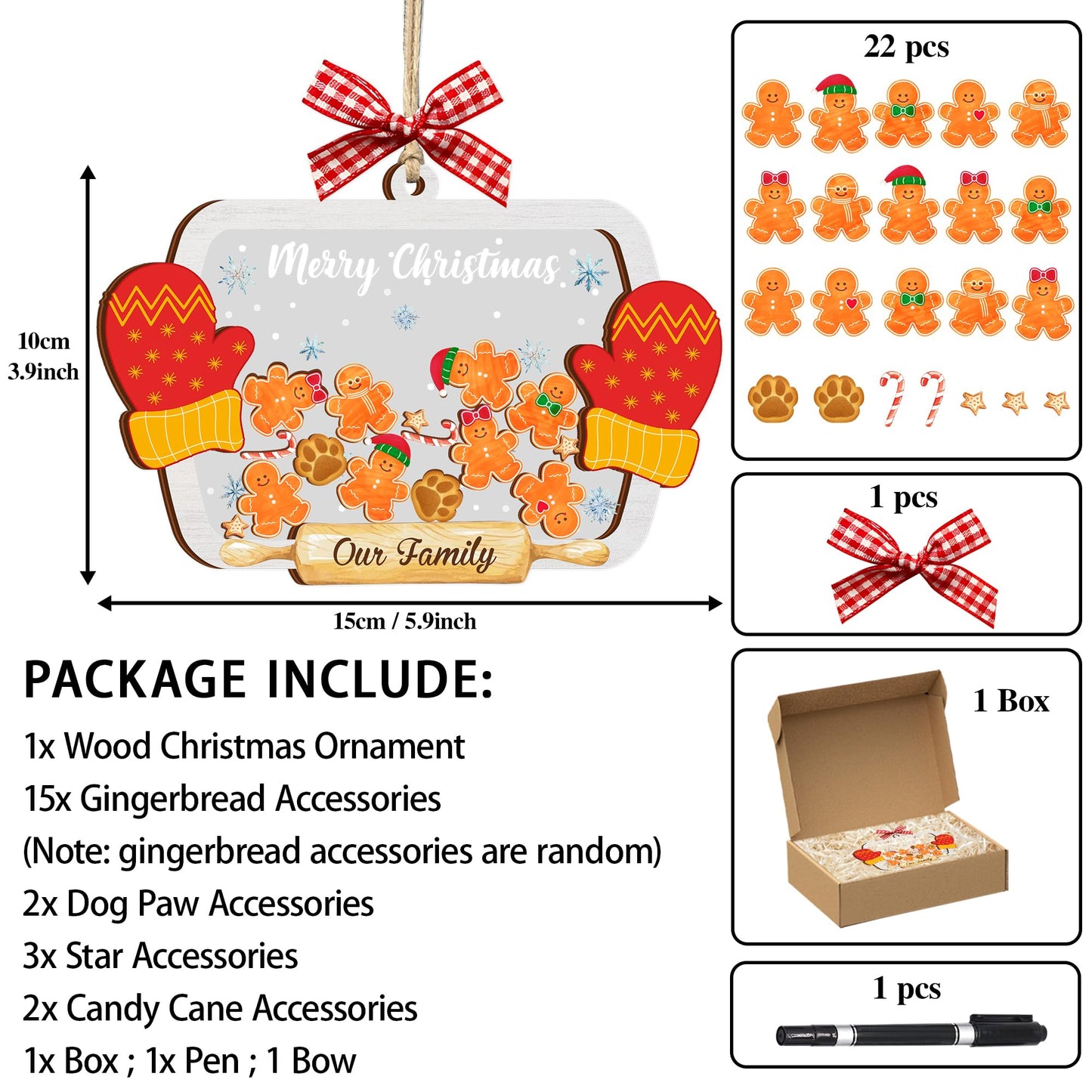 Funny Family Shaking Gingerbread Christmas Ornament DIY 1-15 Names New Year Party Home Decoration Xmas Tree Hanging Ornament Keepsake Gifts for Family Friend (Style 1)