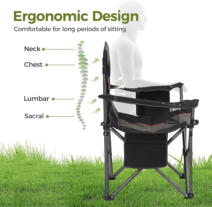 ALPHA CAMP Heavy Duty Camping Chair 500LBS Capacity, Oversized Folding Chair for Heavy People, Padded Portable Outdoor Chair with Cooler Bag & Cup Holder for Camping, Fishing, Beach
