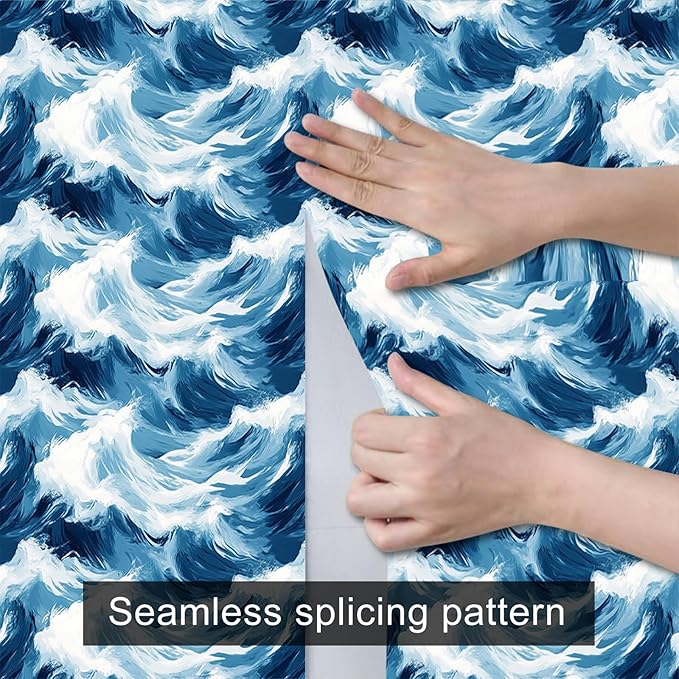 HOMETITUTE Blue Wave Pattern Wallpaper Peel and Stick Self Adhesive Vinyl Wall