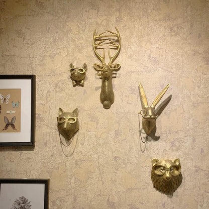 GUASDIE Animal Heads Wall Decor, Faux Deer Head Mount, Animal Sculptures Wall Decor, Resin Animal Head Wall Hanging Decoration for Living Room Bedroom Kitchen Gift,5pcs, 1587574779-65291236