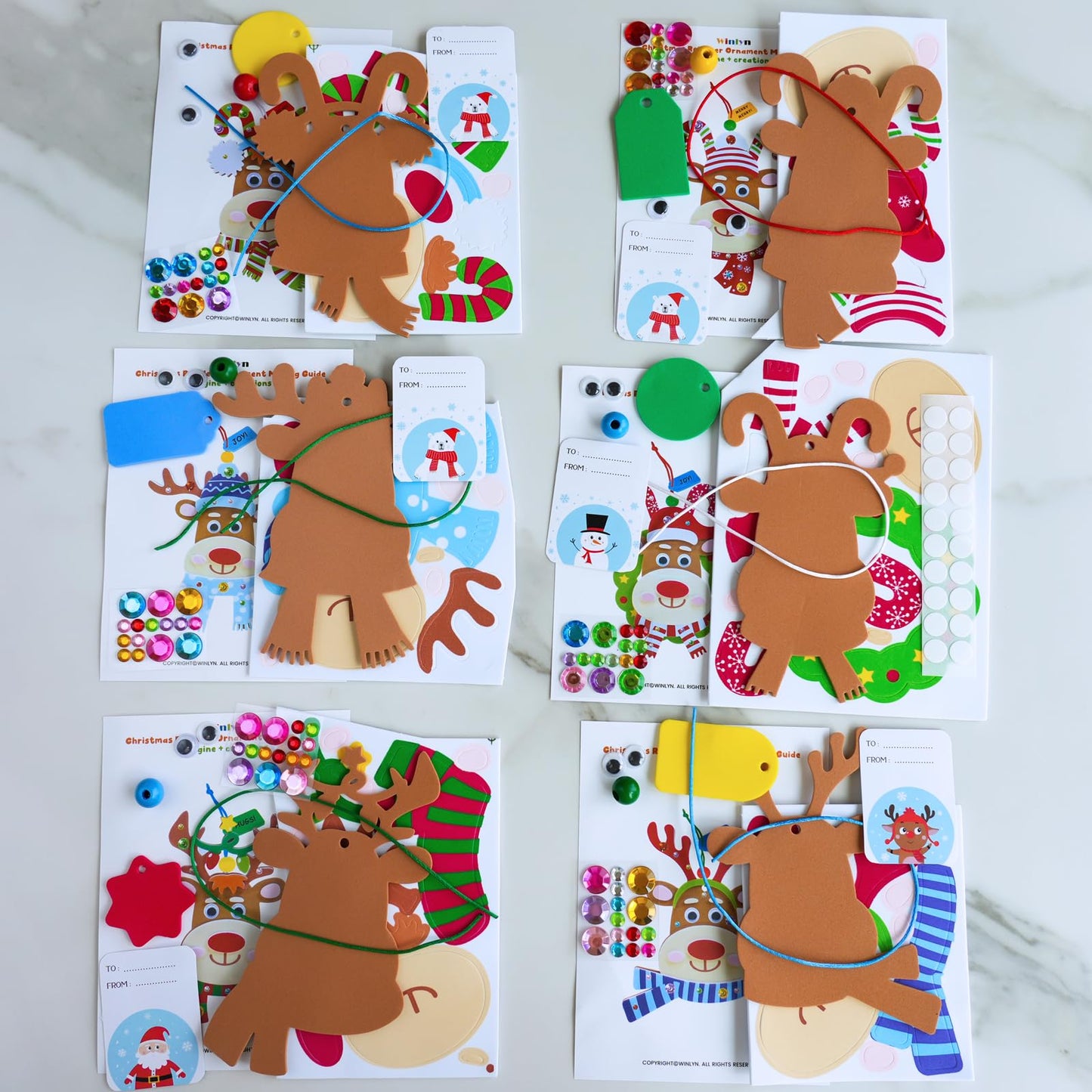 Winlyn 24 Sets Christmas Craft Kits Winter Crafts DIY Xmas Reindeer Head Ornaments Decorations Festive Foam Stickers Christmas Arts and Crafts for Kids Holiday Home Classroom Activities Party Favors