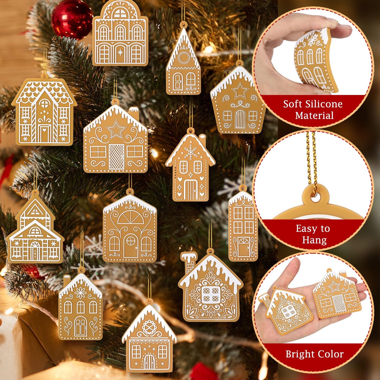 Yookeer 36 Pcs Christmas Tree Ornaments Home Design Gingerbread House Christmas Ornaments Gingerbread Theme Xmas Hanging Decorations Large House Shaped Tree Cookie Decorations (Classic Style)
