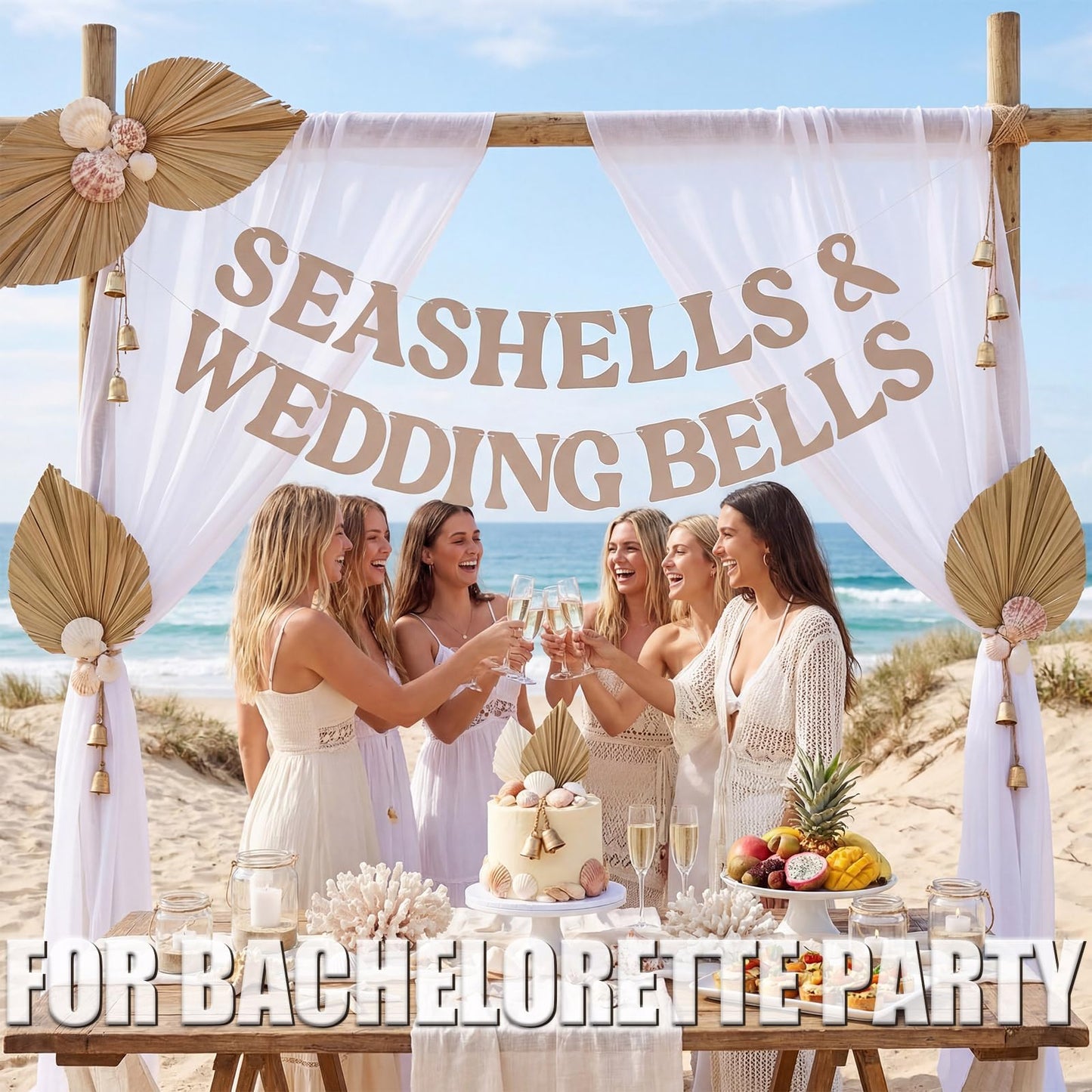 Affrolling Seashells & Wedding Bell Party Decorations Seashells and Wedding Bell Banner Beach Bridal Shower Coastal Bachelorette Party Decorations Last Toast on the Coast Decor Supplies
