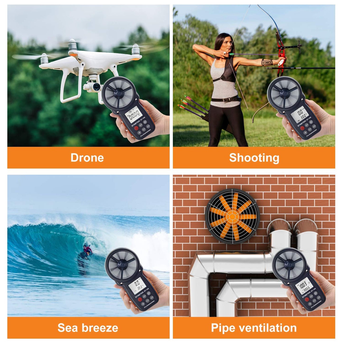 Digital Anemometer Handheld - BTMETER BT-100 Wind Speed Meter Gauge, Accurately Measure Wind Velocity Temperature Speed for CFM with MAX/MIN/AVG, Backlight LCD, HVAC