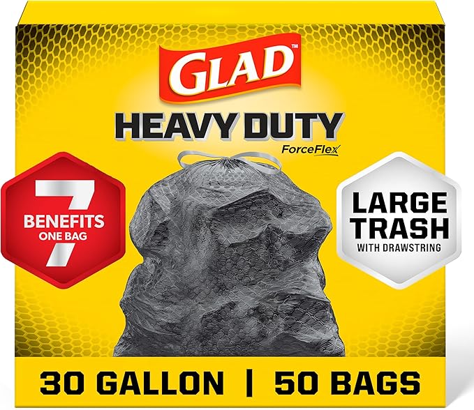 Glad Large 30 Gallon Trash Bags, Unscented Heavy Duty Garbage Bags, Forceflex