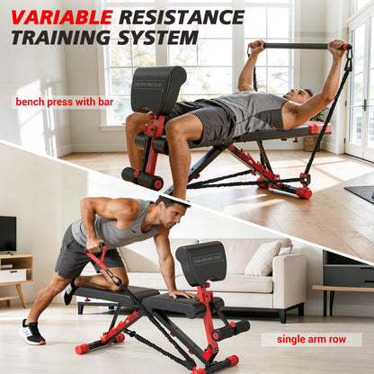 XDDIAS Workout Bench, Foldable Weight Bench with Variable Resistance Training Set, 880LBS Adjustable Bench with Leg Extension, Preacher Curl, Extended Headrest, Incline Decline Flat Bench for Strength Training