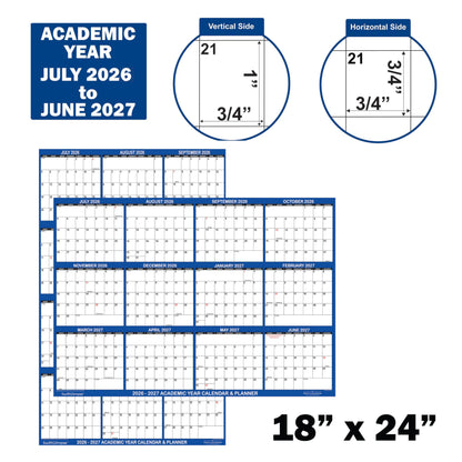 18x24 SwiftGlimpse 2026-2027 Academic Wall Calendar Dry Erase Erasable, Large, Wet & Dry Erase Laminated, Reversible, Yearly Planner JULY 2026 to JUNE 2027 ONLY