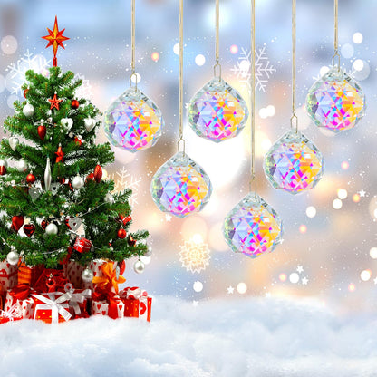 Set 6 Crystal Sun Catcher, AB Coating Ball Suncatcher Window Hanging Christmas Ornaments Rainbow Maker Prisms for Home Garden Decor